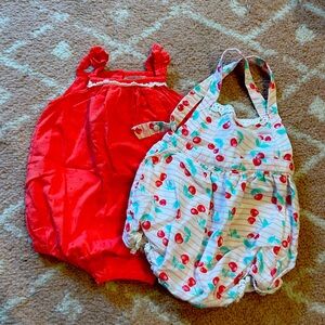 Cherry Print and Red Kids Romper Set